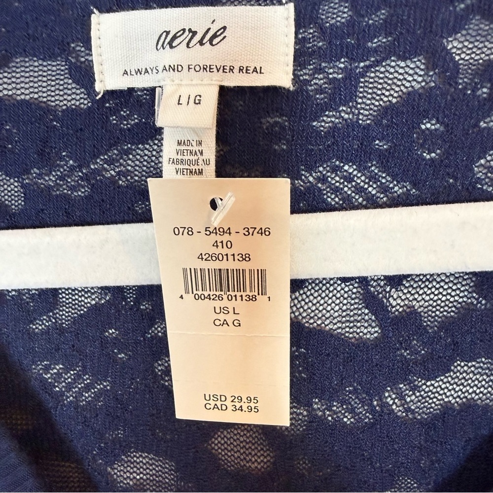 Aerie Navy Lace Short Sleeve Top - Picture 2 of 5
